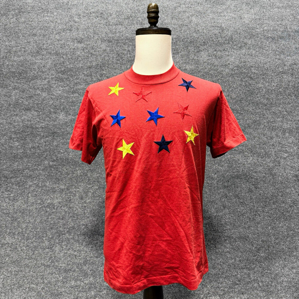 Vintage 90s BEST Fruit of the Loom T Shirt Mens M Red Embroidered Stars USA